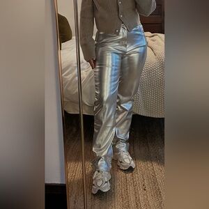 Curve Love Vegan Leather 90s Straight Pant Silver